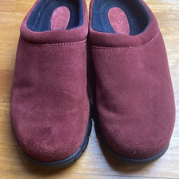 Lands End 86166 Womens Size 7B Dark Red Suede Leather Slides Clogs Slippers - Picture 3 of 11